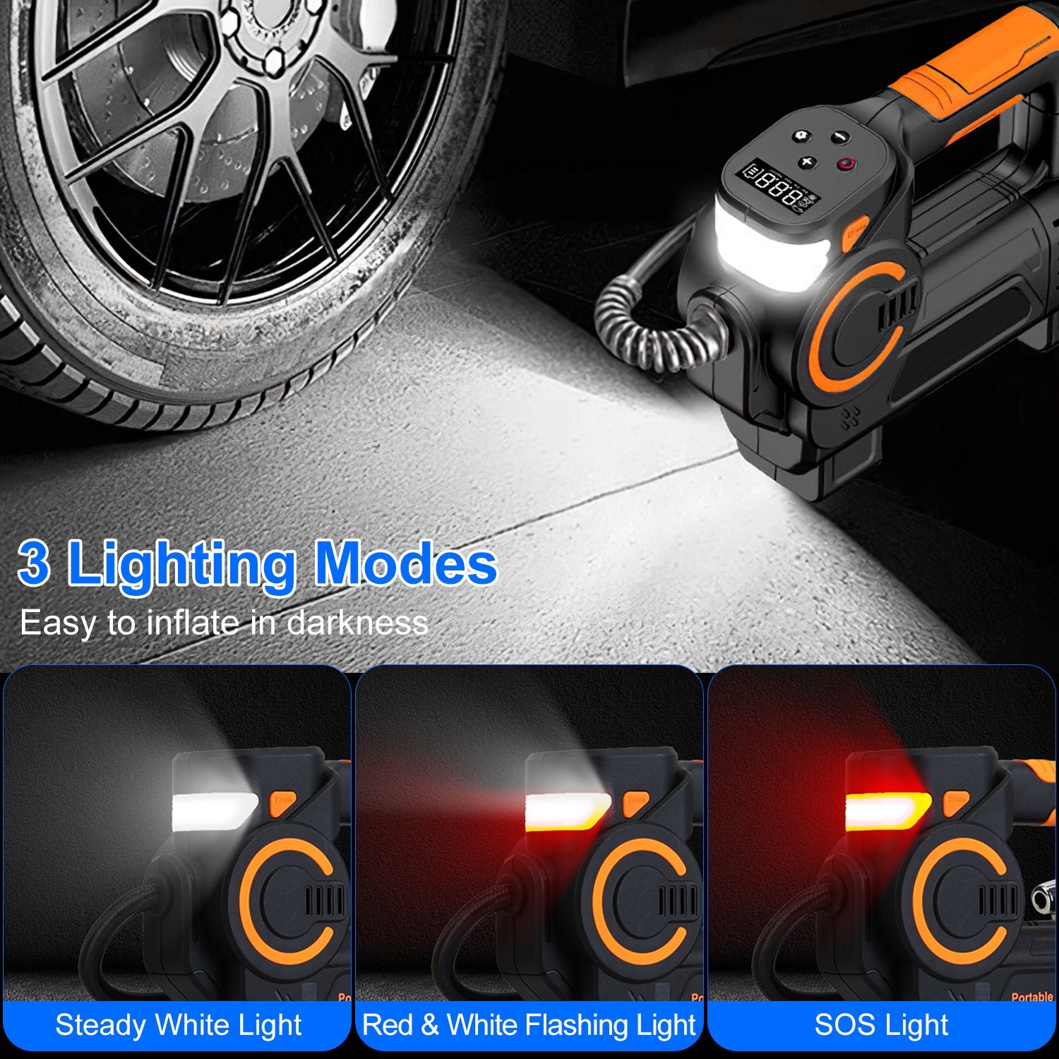 Gonfleur pneus sans fil 21V compresseur portable digital 150 PSI écran LCD
