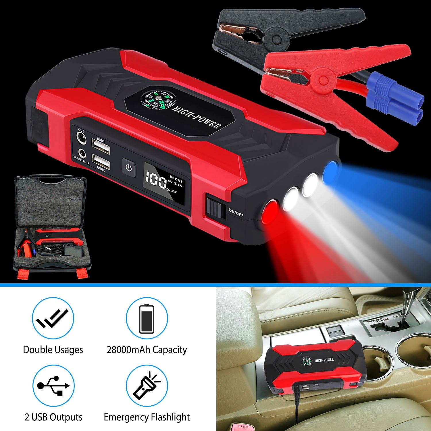Booster batterie 800A démarreur urgence 12V portable voiture moto
