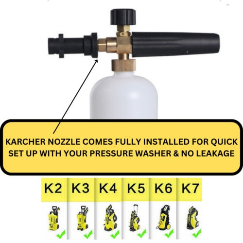 Pistolet Nettoyeur Haute Pression Prunarbo Compatible Karcher K2-K7 – Canon Mousse + 5 Buses, Double Connecteur