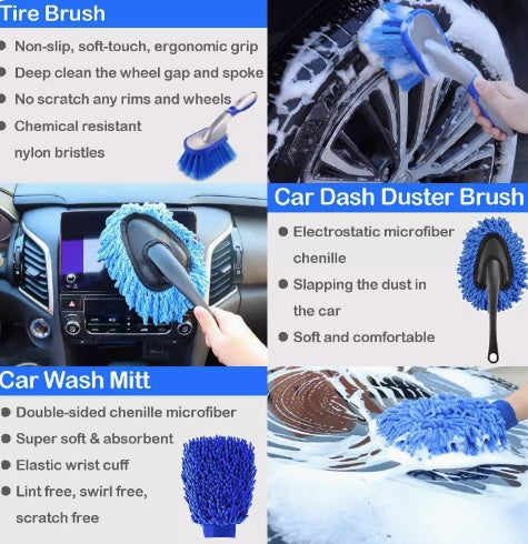 Kit brosses nettoyage automobile multi-surfaces jantes carrosserie intérieur
