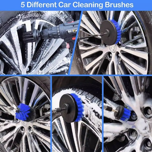 Kit brosses nettoyage automobile multi-surfaces jantes carrosserie intérieur
