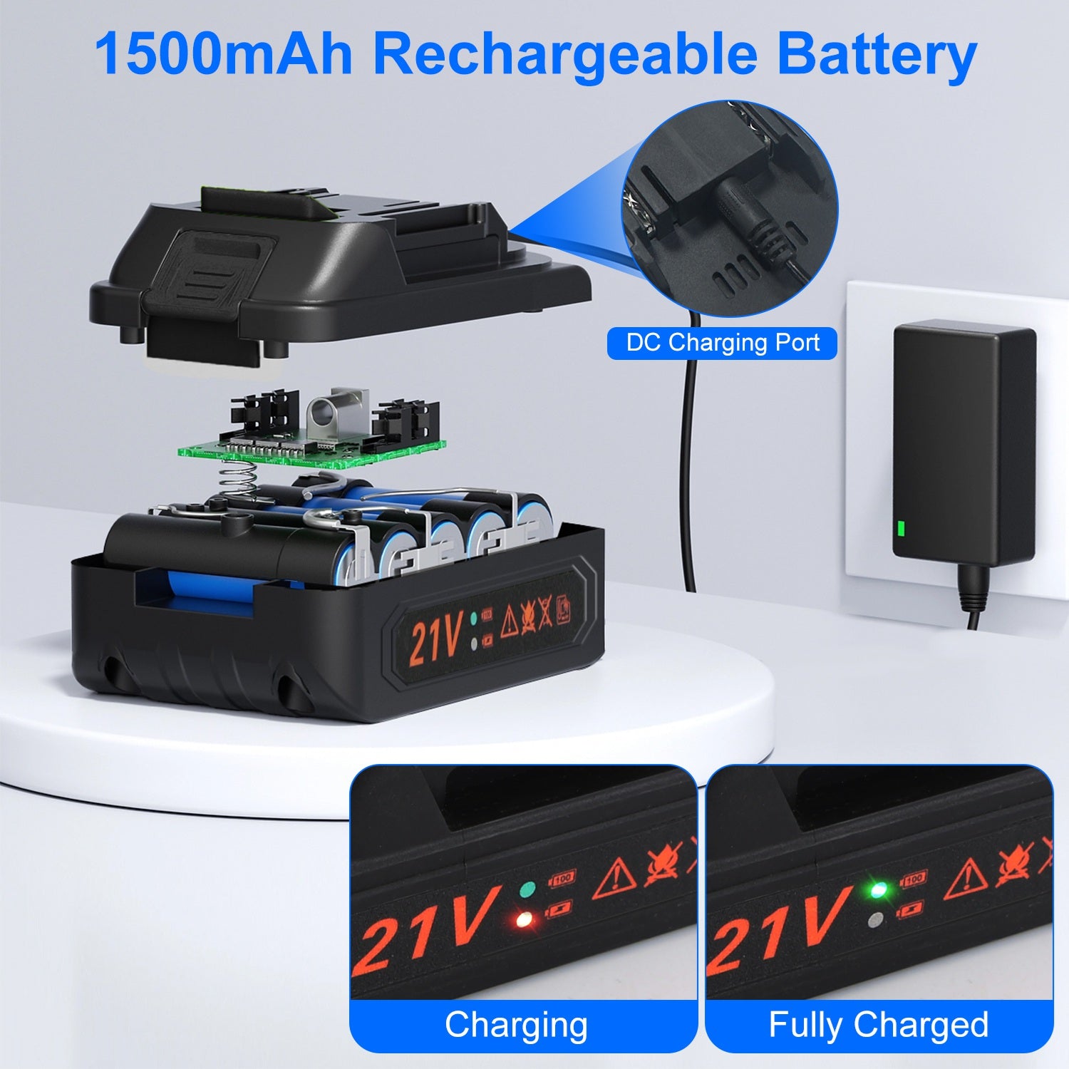 Gonfleur pneus sans fil 21V compresseur portable digital 150 PSI écran LCD
