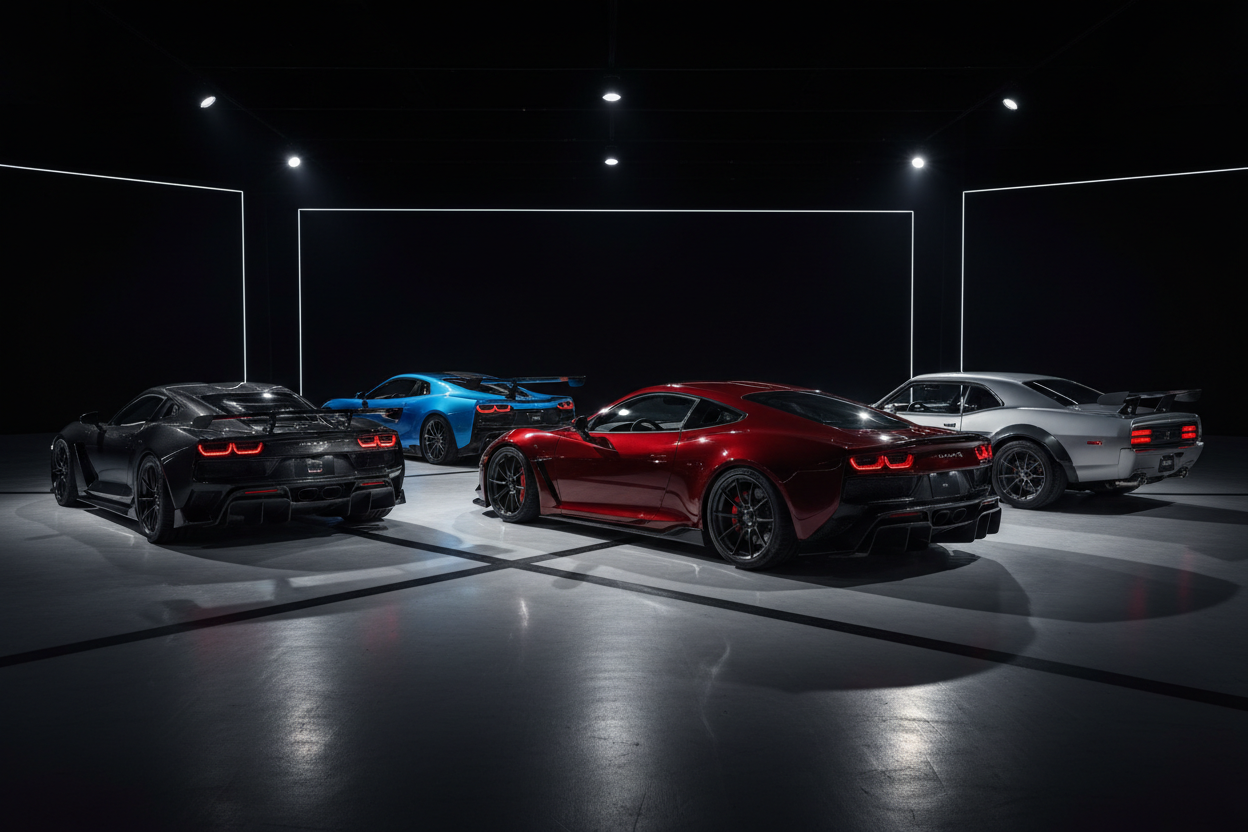 ombre voitures vue 3/4 arriere noir et couleurs